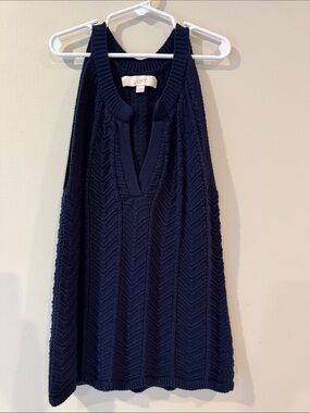 LOFT Navy Textured V-Neck Knit Halter Tank